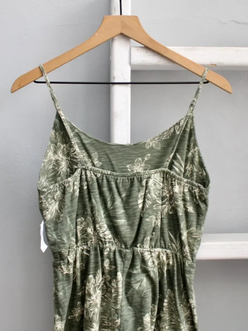 Old Navy Waist-Defined Printed Slub-Knit Dress Green Olive Tropical Small NWT - Picture 6 of 8